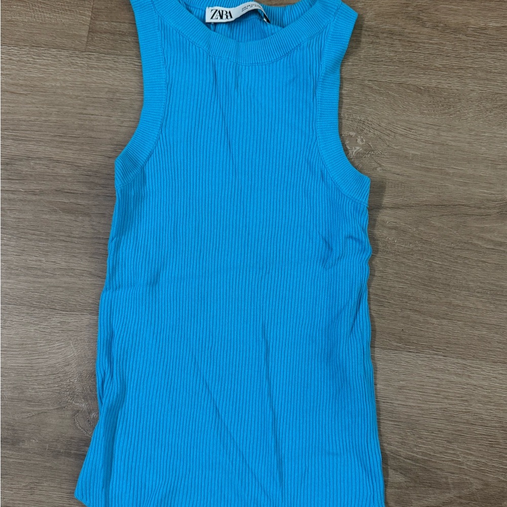 Zara Blue Ribbed Tank Top